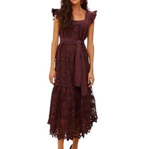 NWT Farm Rio Brown Pineapple Guipure Midi Dress Size Small